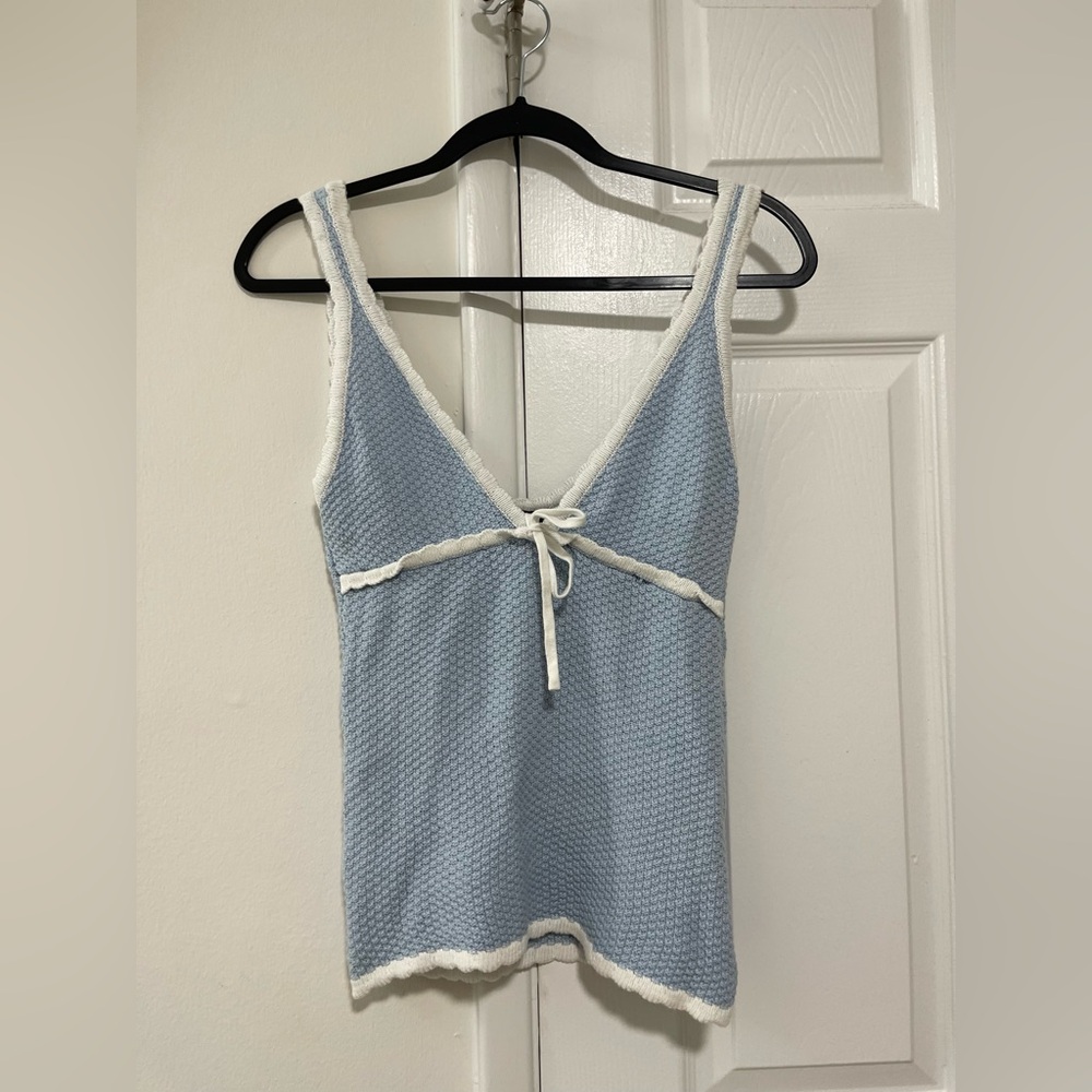 Forever 21 Light Blue Knit Top with White Accents